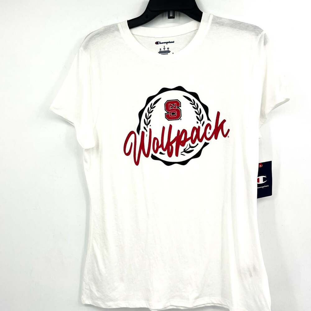 CHAMPION Womens N Carolina State Wolfpack T-shirt LARGE White Short Sleeve NWT